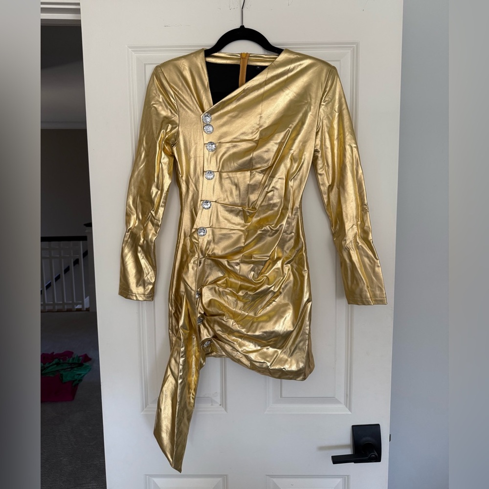 Gold Asymmetrical Button-Down Dress